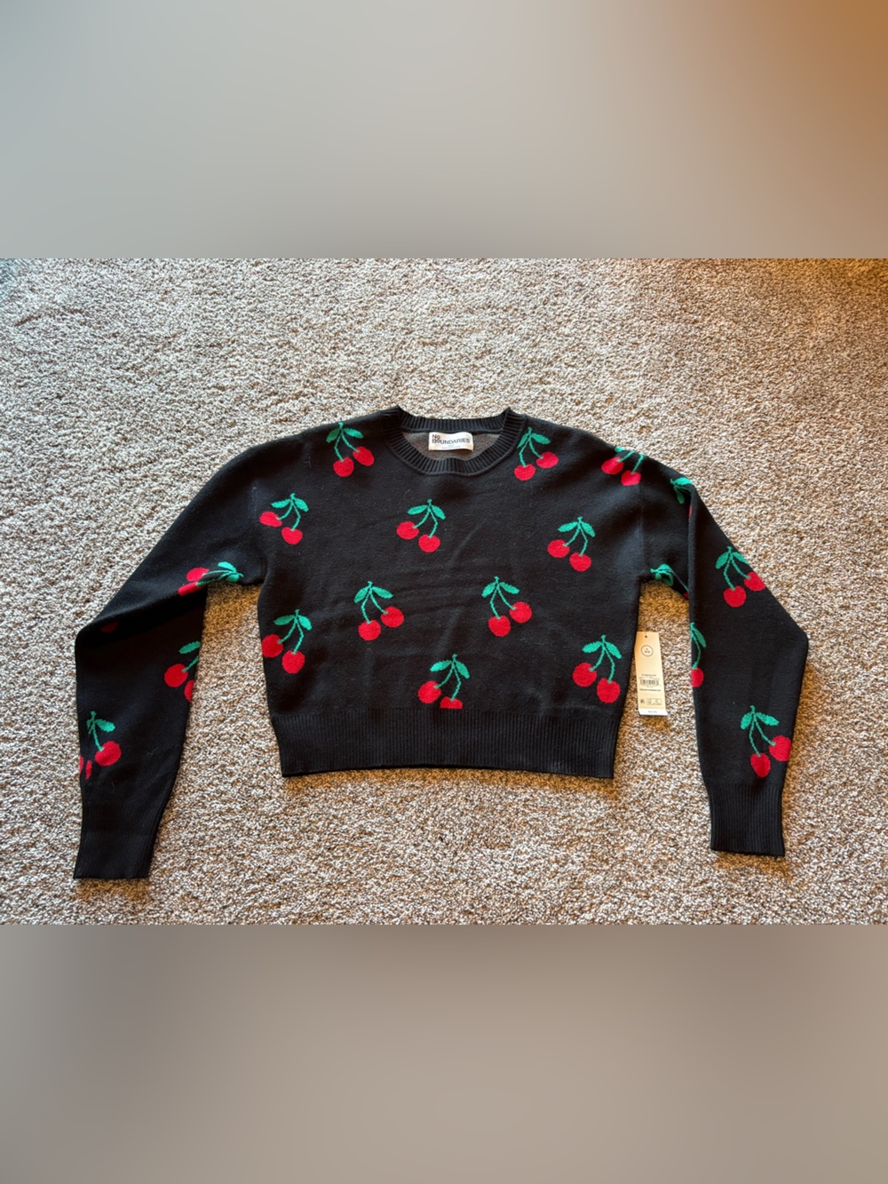 No Boundaries Black Cherry Pattern Crewneck Sweater